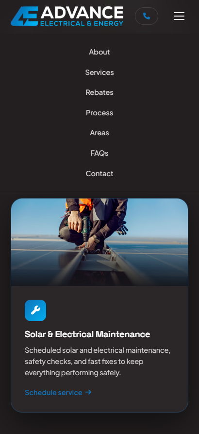 Advance Electrical & Energy mobile website