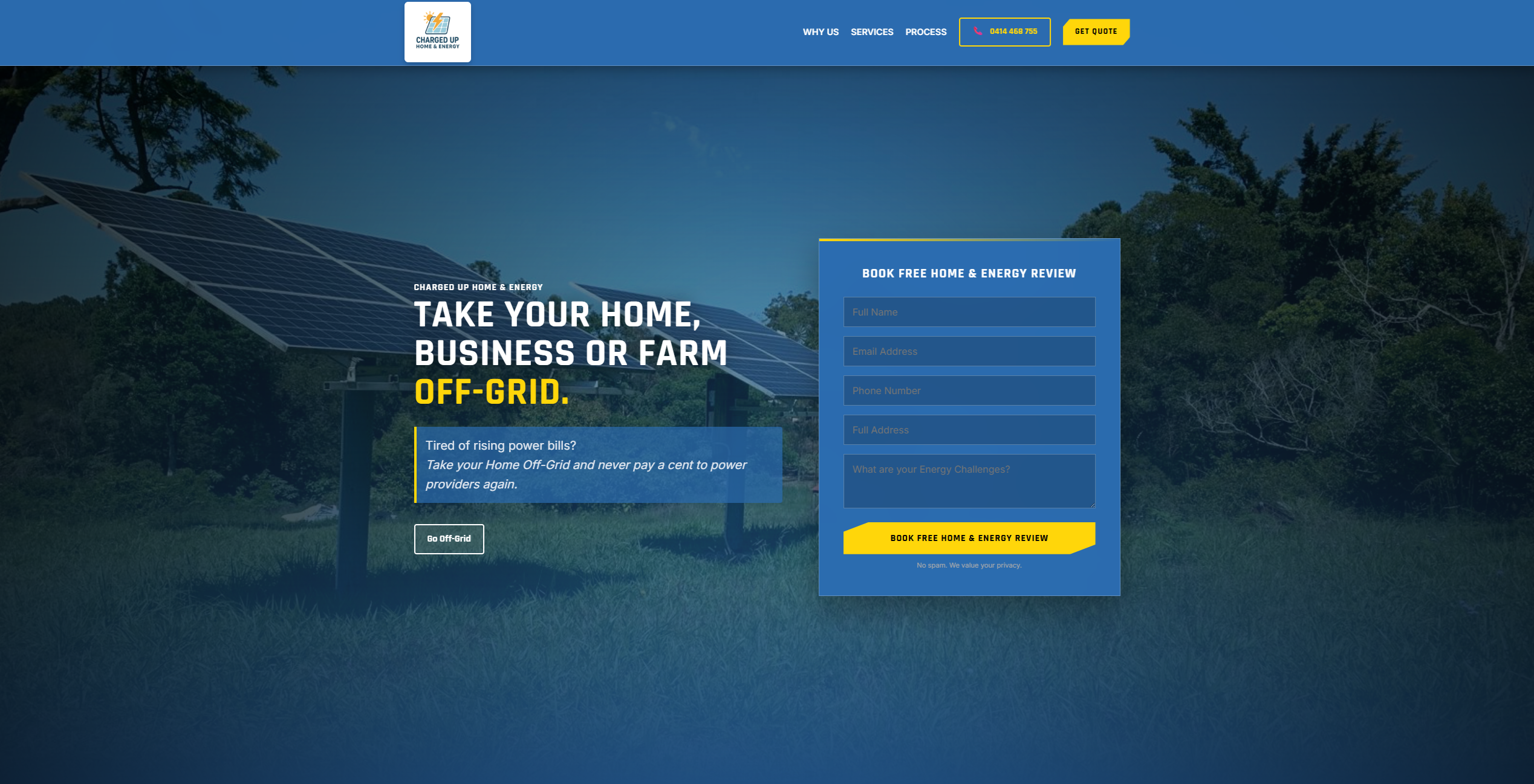 Charged Up Home & Energy desktop view